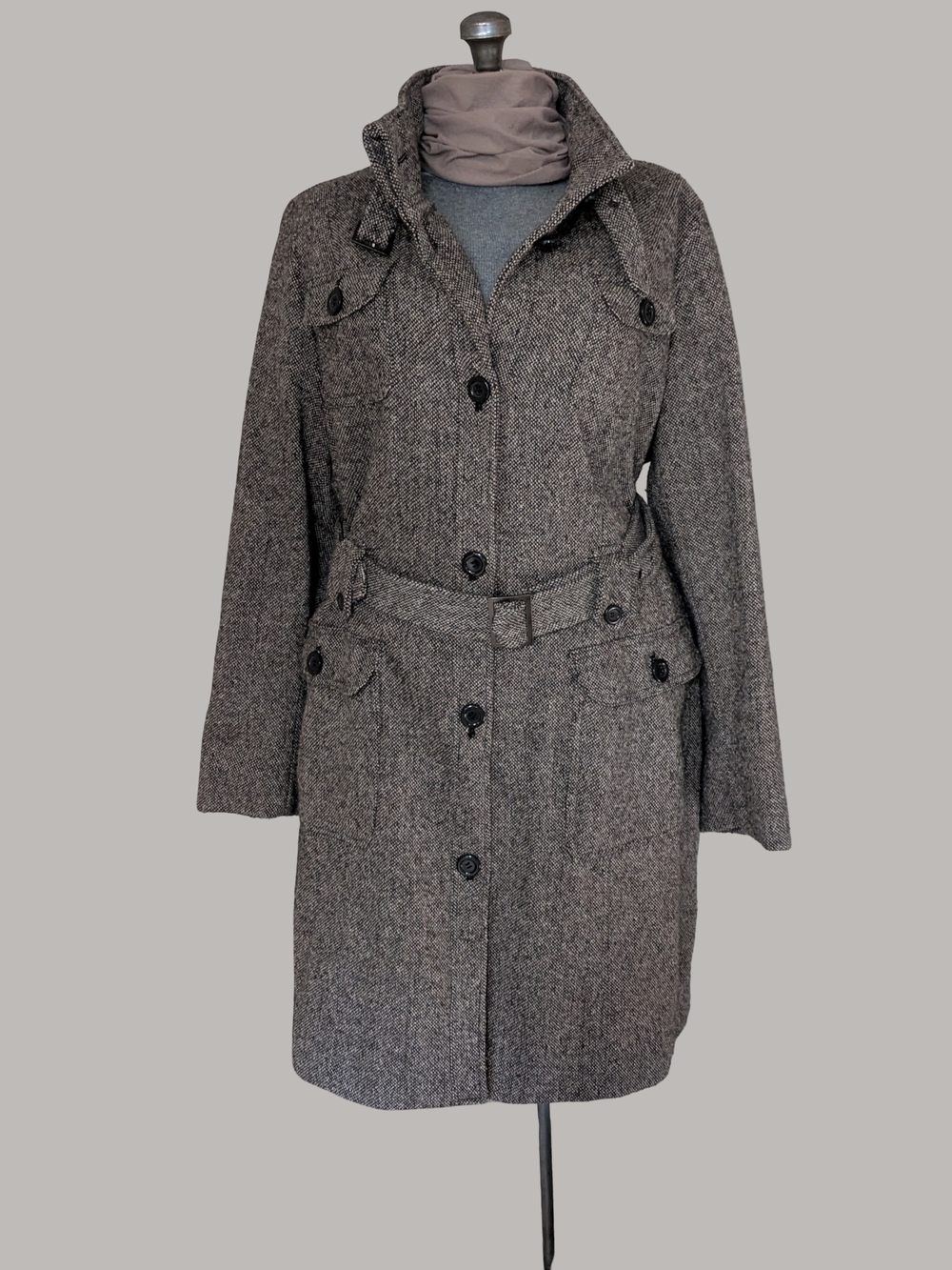 Lane Bryant Brownand White Tweed Look Belted Trench Coat